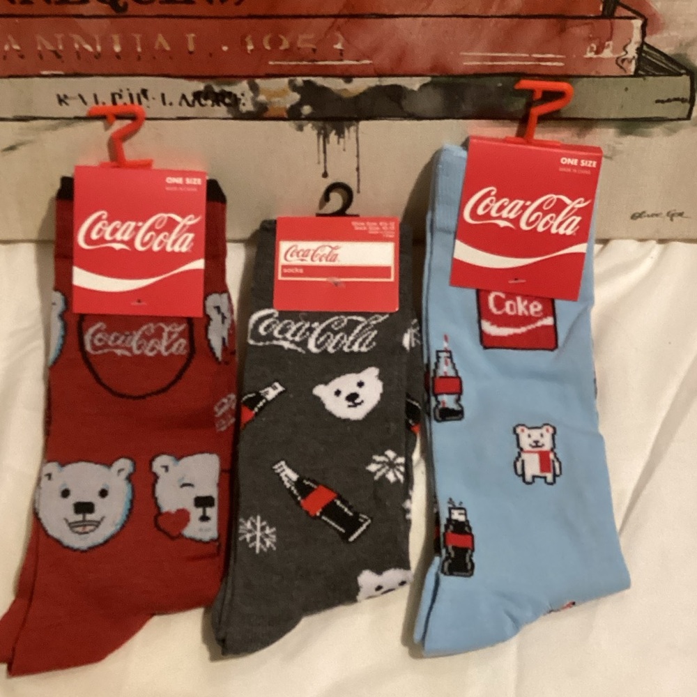 Coca Cola Men's Socks - Red, Gray, and Light Blue